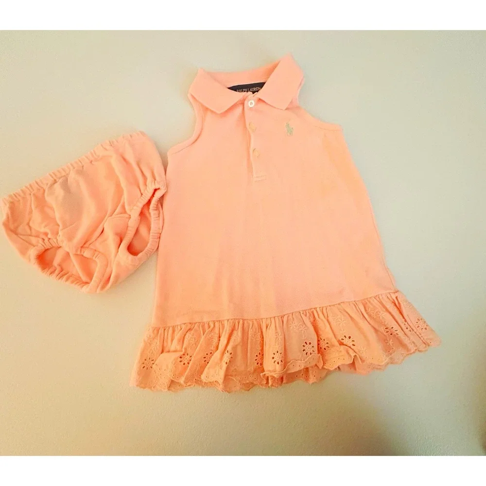 Ralph Lauren Girls 12M 2pc Knit Dress & Bloomers Set Pink Sleeveless